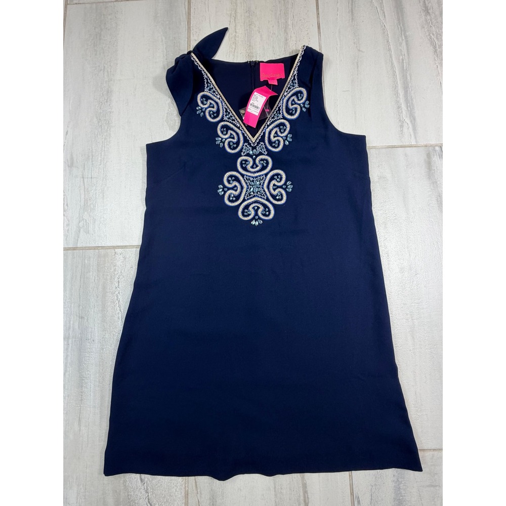 Lilly Pulitzer Penelope Shift Dress True Navy Blue Beaded Sequin 001663 Size 6